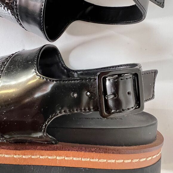 ZARA Platform Slingback Black Patent Faux Leather Sandals Size 7.5 Adjustable - Picture 11 of 16